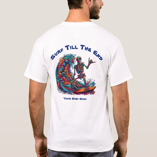 Camiseta Surfista del Skeleton colorido (Reverso)