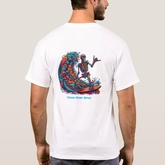 Camiseta Surfista del Skeleton colorido (Reverso)