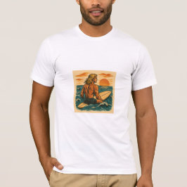 Camiseta Surfista en el océano sentado en su tabla de surf