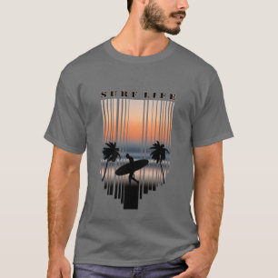 Camiseta Surfista En La Playa Al Atardecer   Surf Life T-
