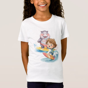 Camiseta Surfista en tabla con hipopótamo detrás