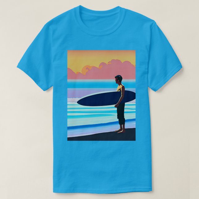 Camiseta Surfista en una playa al atardecer (Diseño del anverso)