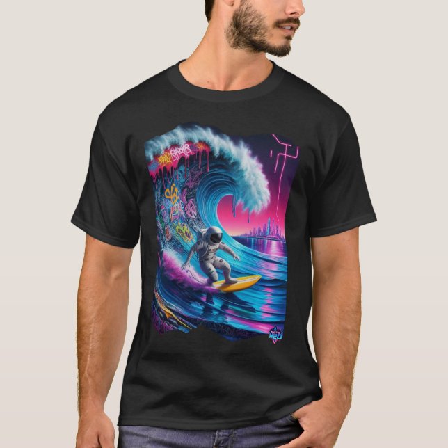 Camiseta Surfista mística H2O Astronauta en oleada cósmica (Anverso)