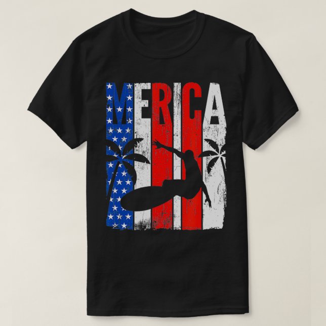 Camiseta Surfista Patriótico Bandera Americana Surfboard 4  (Diseño del anverso)