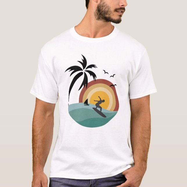 Camiseta Surfista Retro 80 Vaporwave Tropical Ocean View (Anverso)