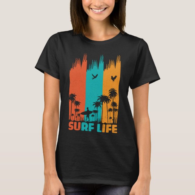 Camiseta Surfista Retro Surf Life Summer Palm Tree Fa (Anverso)
