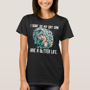 Camiseta Surfista Surfboard Waves Cat Surfing