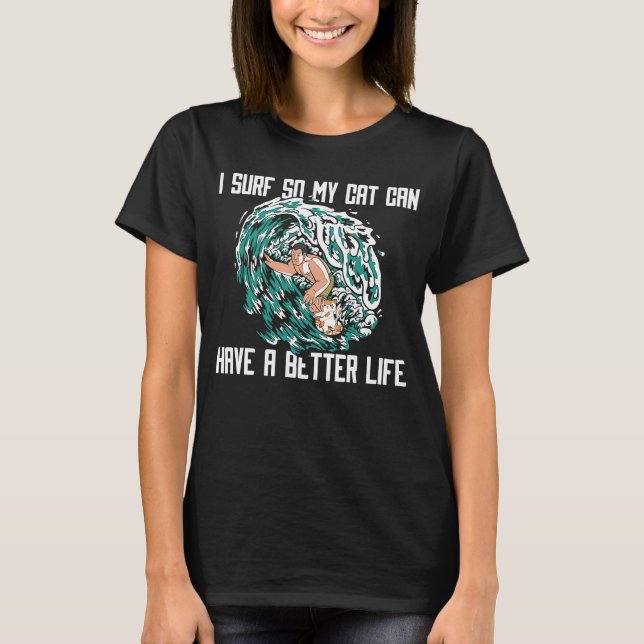 Camiseta Surfista Surfboard Waves Cat Surfing (Anverso)