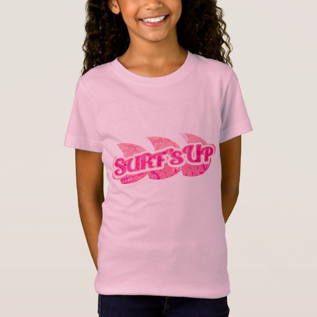 Camiseta Surf's Up chicas ondas rosadas brillantes en tee r (Anverso)