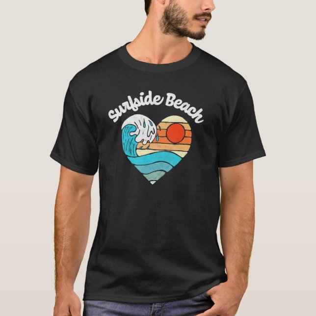 Camiseta Surfside Beach Retro Heart Surf Wave Graphic (Anverso)