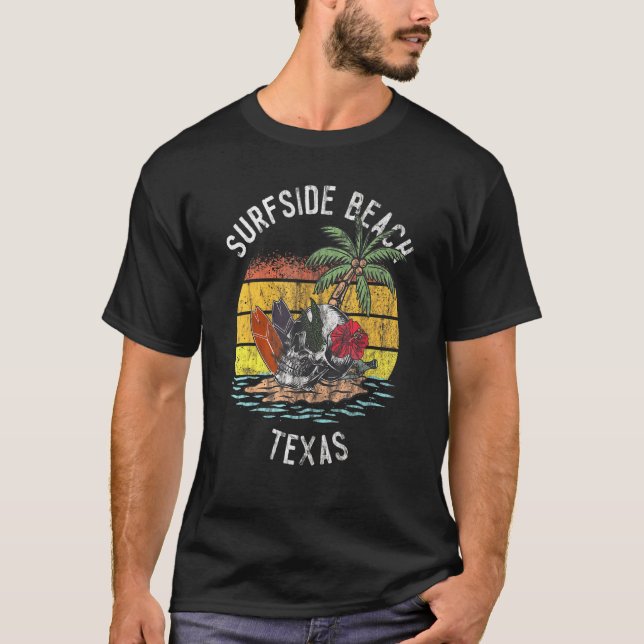 Camiseta Surfside Beach Texas Palms Skull Surf Sunset Vacat (Anverso)