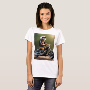 Camiseta Suricata Rebelde: Cueros, Gafas de Sol y Motocicle