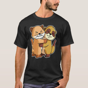 Camiseta Suricata y gato animales lindos para mujeres abraz