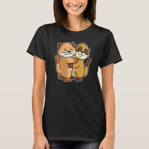 Camiseta Suricata y gato animales lindos para mujeres abraz