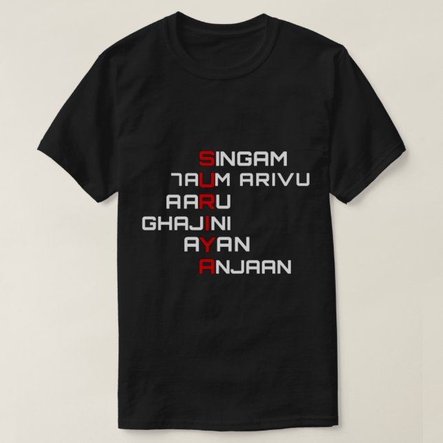 Camiseta Suriya Tamil Movies   (Diseño del anverso)