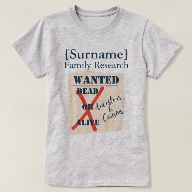 Camiseta [Surname] Family Research (Wanted Poster) T-Shirt (Diseño del anverso)