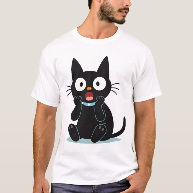Camiseta Surprised Black Cartoon Cat (Anverso)