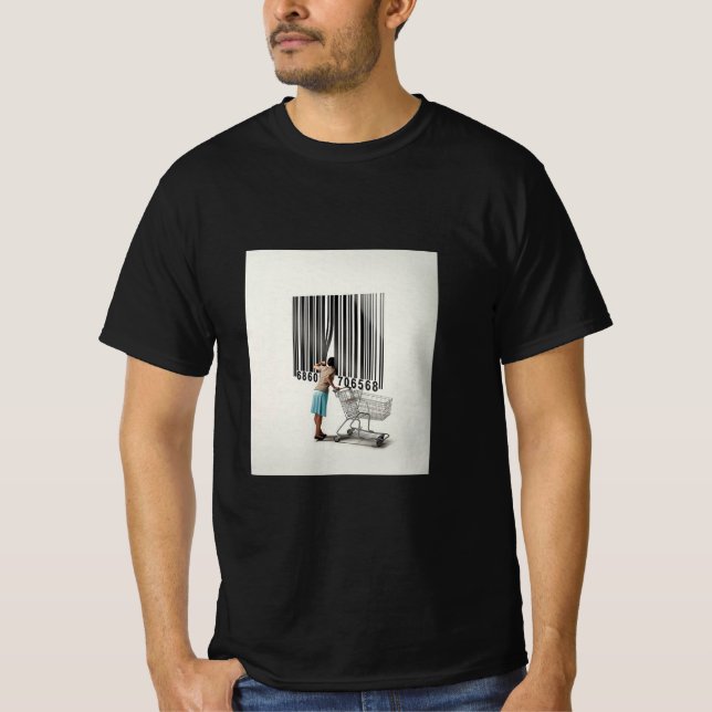 Camiseta Surreal Barcode Consumer Tee – Modern Concept Art” (Anverso)