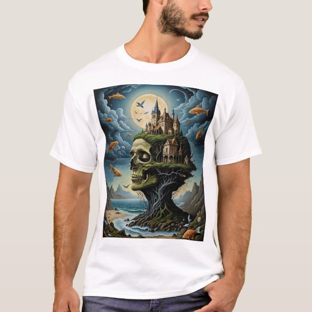 Camiseta Surreal Castle Skull Fantasy T-Shirt Moonlit Ocean (Anverso)