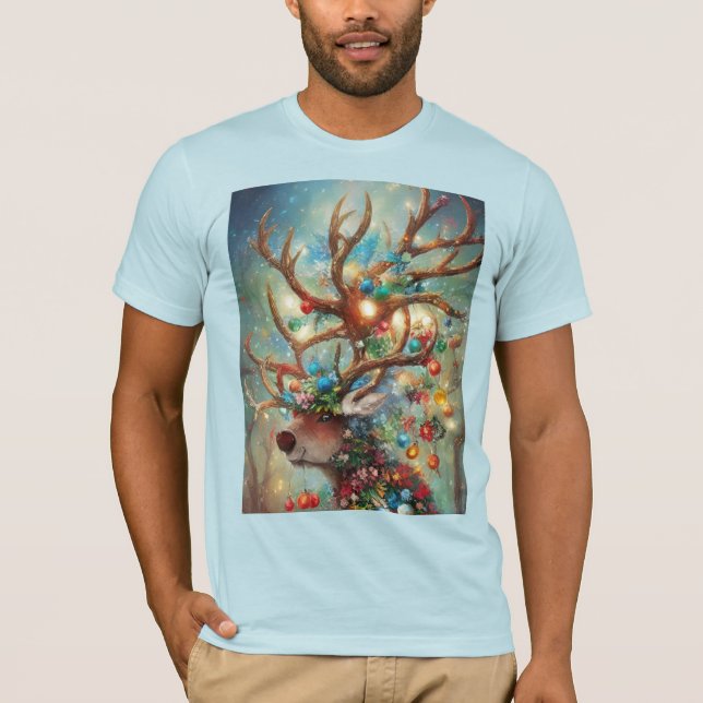 Camiseta Surreal Christmas Reindeer With Ornaments & Lights (Anverso)