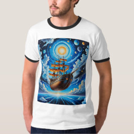 Camiseta Surreal Cosmic Flying Ship Fantasy Art Shirt
