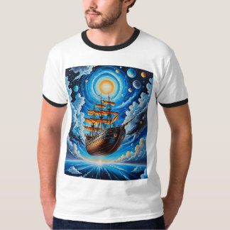 Camiseta Surreal Cosmic Flying Ship Fantasy Art Shirt