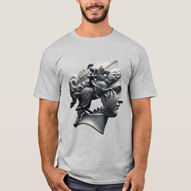 Camiseta Surreal Knight Sculpture – Monochrome Fantasy Port (Anverso)