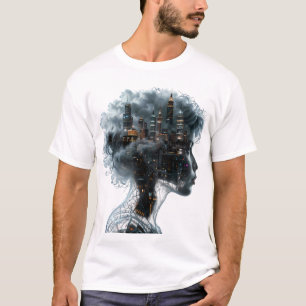 Camiseta Surreal Mindscape: City within a Woman's Head