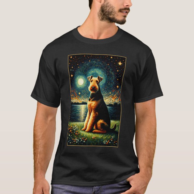 Camiseta Surreal Starry Night Airedale Terrier Dog Lover (Anverso)