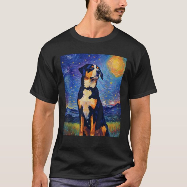 Camiseta Surreal Starry Night Greater Swiss Mountain Dog (Anverso)