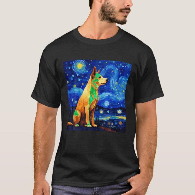 Camiseta Surreal Starry Night Jindo Dog T Shirt (Anverso)
