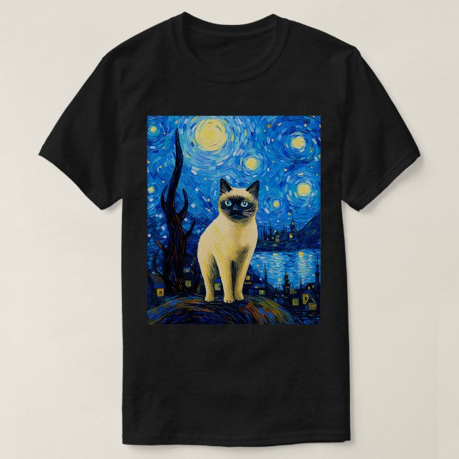 Camiseta Surreal Starry Night Siamese Cat (Diseño del anverso)