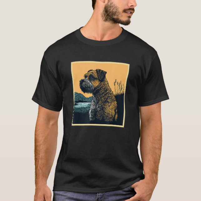 Camiseta Surrealism Japanese Painting Border Terrier dog (Anverso)