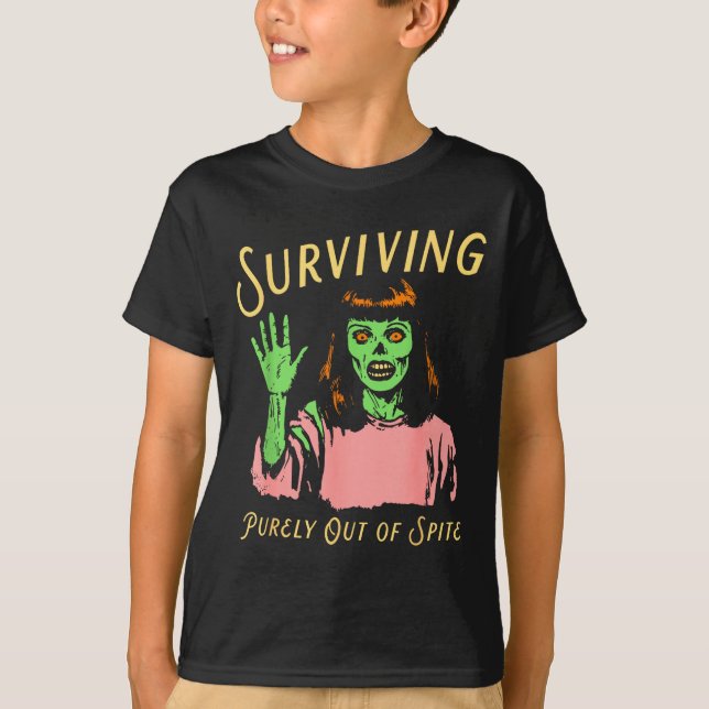 Camiseta Surviving Purely Out Of Ste Retro Zombie Halloween (Anverso)