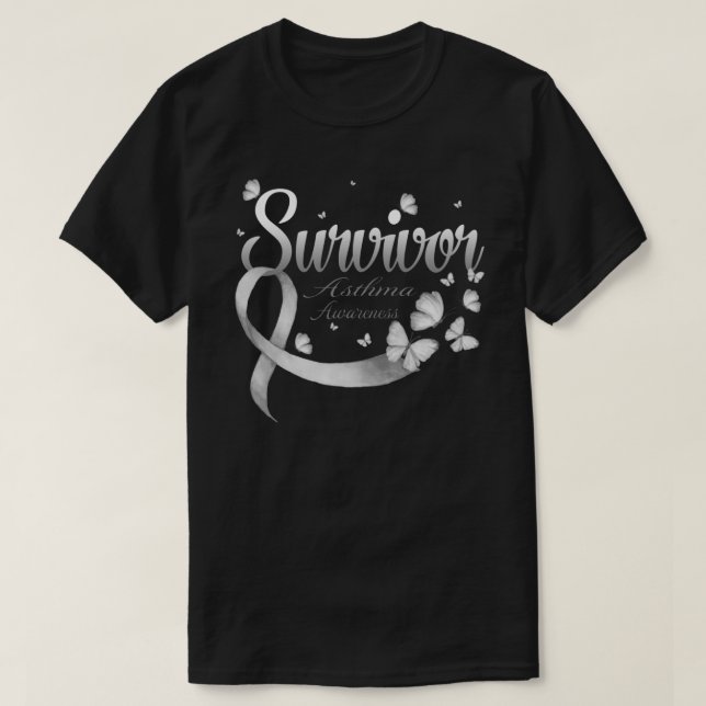 Camiseta Survivor Asthma Awareness Butterfly (Diseño del anverso)