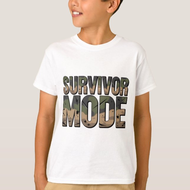 Camiseta Survivor Mode Kids Camo – Little Warrior Edition (Anverso)