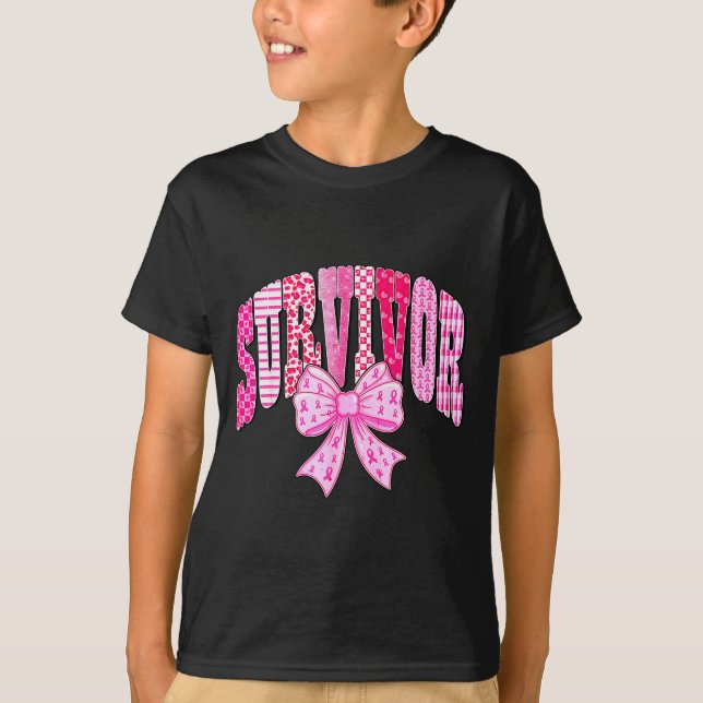 Camiseta Survivor Nk Ribbon Coquette Bow Breast Cancer Awar (Anverso)