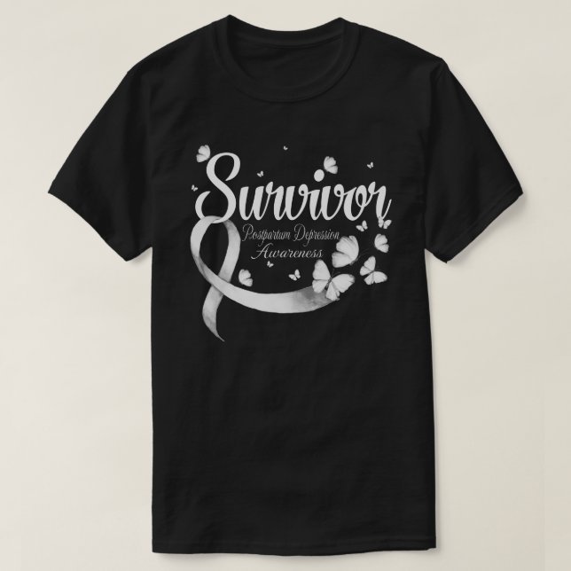 Camiseta Survivor Postpartum Depression Awareness Butterfly (Diseño del anverso)