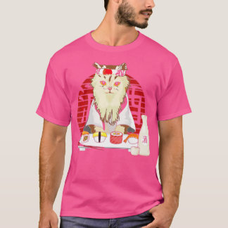 Camiseta Sushi Cat Japanese Cherry Blossom Persian Cat Vint