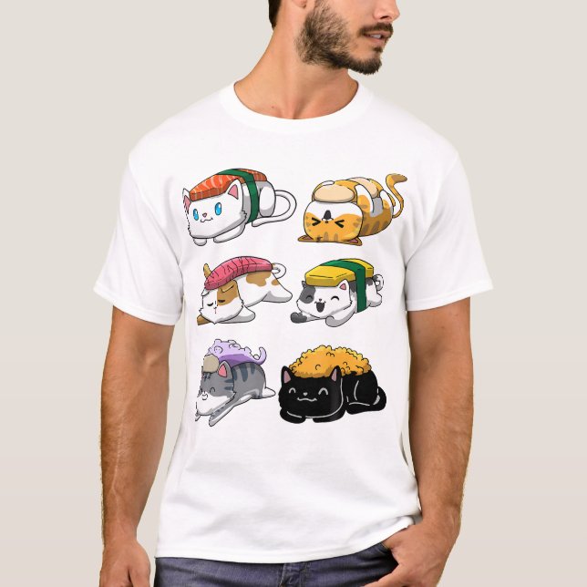 Camiseta Sushi Cats Sushi Aover Kawaii Anime Neko (Anverso)