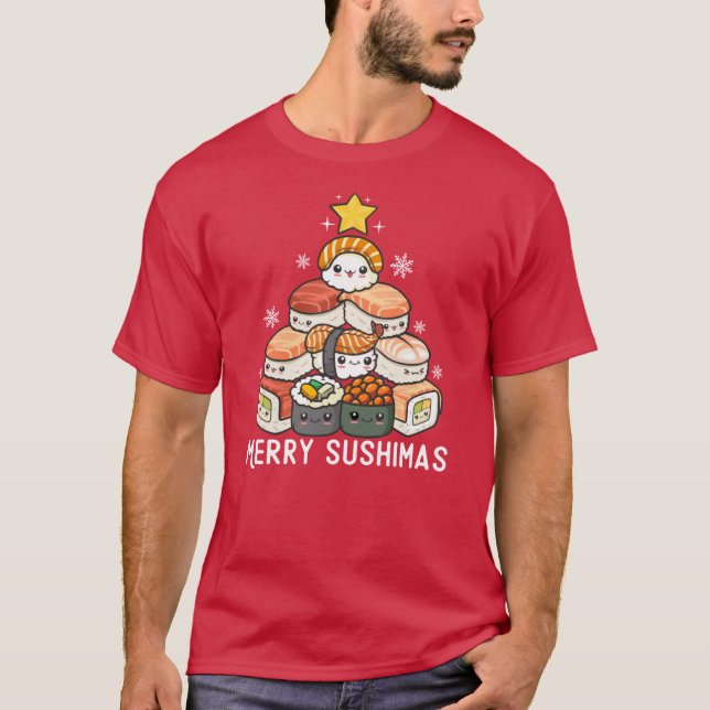 Camiseta Sushi Christmas Tree Kawaii Japanese Food Art Otak (Anverso)