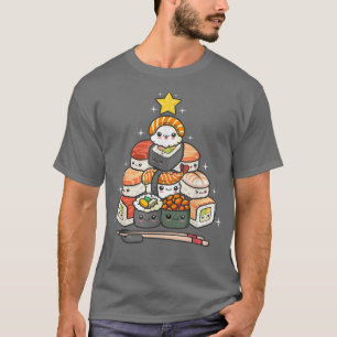 Camiseta Sushi Christmas Tree Kawaii Salmon Shrimp Wasabi J