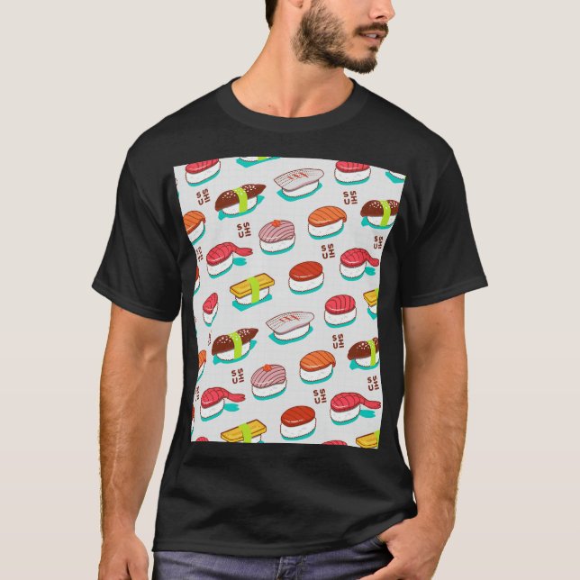 Camiseta Sushi de nigiri de época, patrón de doodle (Anverso)