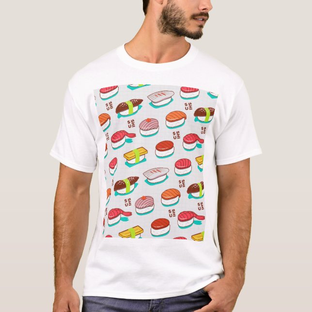 Camiseta Sushi de nigiri de época, patrón de doodle (Anverso)