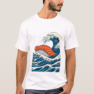Camiseta Sushi de Salmón Nigiri Gran Ola Arte Japonés