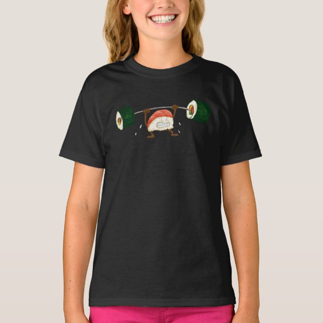 Camiseta Sushi divertido del levantamiento de pesas (Anverso)