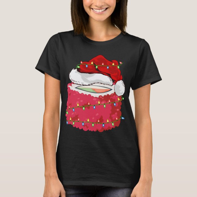 Camiseta Sushi Fast Food Lover Xmas Santa Hat Sushi Navidad (Anverso)