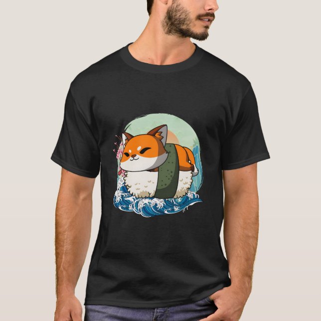 Camiseta Sushi Fox Japonés Gran Ola Kanagawa (Anverso)