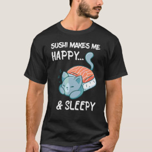 Camiseta Sushi Gato Feliz Dormido Comida Japonesa Asiática