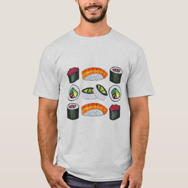 Camiseta Sushi japonés de comida Nigiri Maki Roll lanza cam (Anverso)